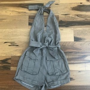 Nasty Gal Olive Cargo-Style Halter Romper